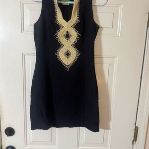 Lilly Pulitzer Black Mini Dress with Gold Embroidery